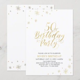 Gold & White   Modern Chic 50th Birthday Party Invitation