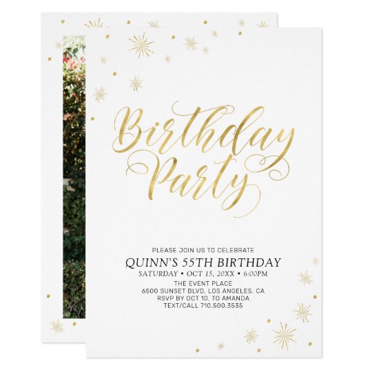 Gold & White | Modern Chic 55th Birthday Party Invitation | Zazzle.com