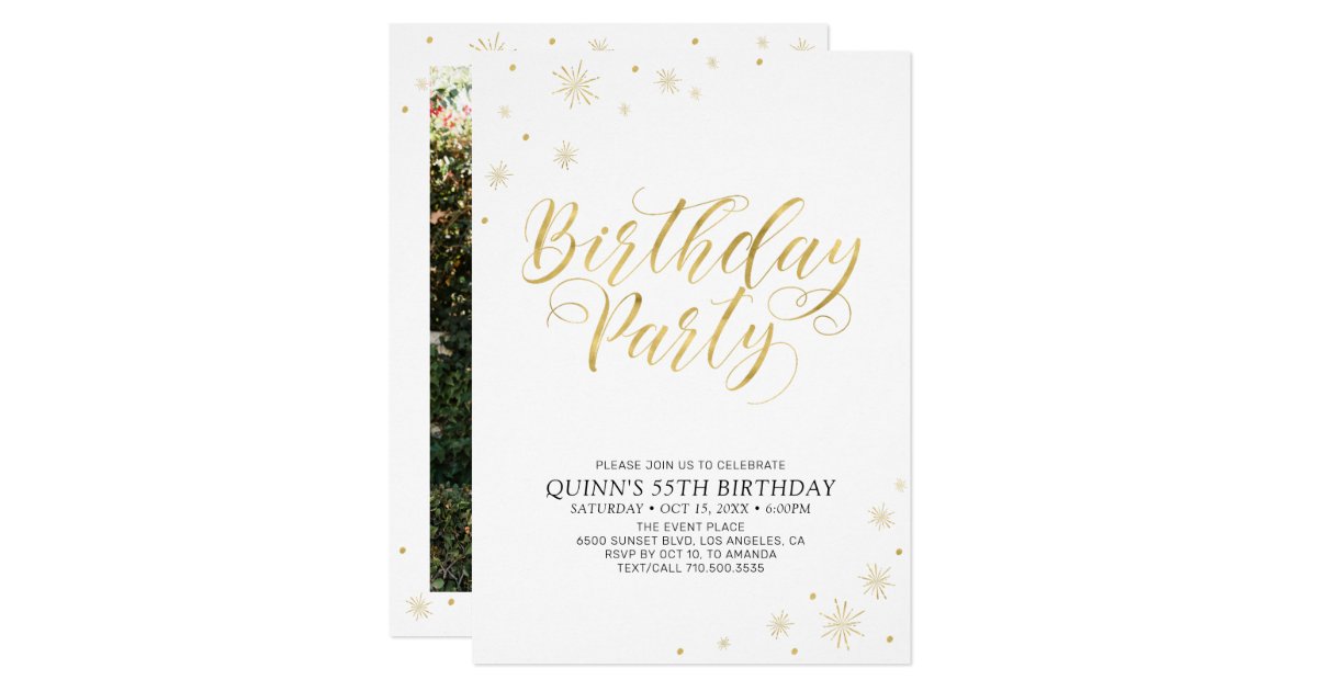 Gold & White | Modern Chic 55th Birthday Party Invitation | Zazzle.com