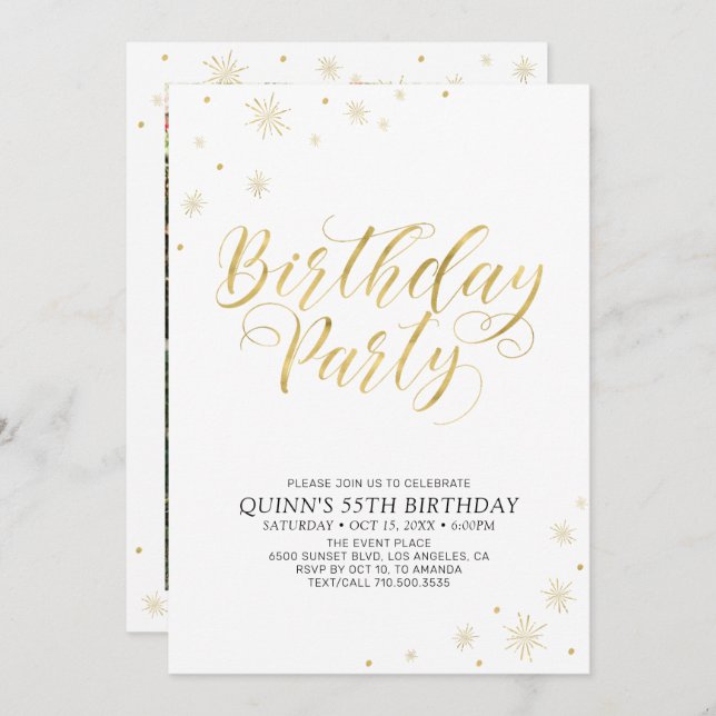 Gold & White | Modern Chic 55th Birthday Party Invitation (Front/Back)