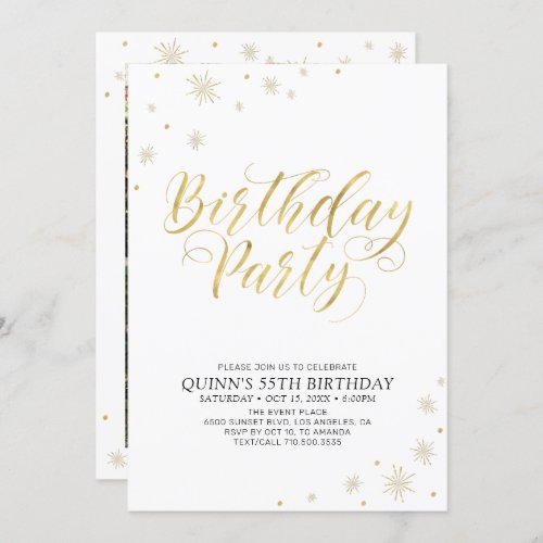 Gold  White  Modern Chic 55th Birthday Party Invitation