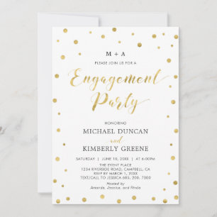 Gold & White   Modern Confetti Engagement Party In Invitation