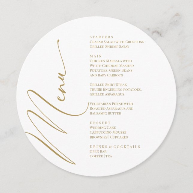 Gold & White Modern Elegant Menu bohemian (Front)