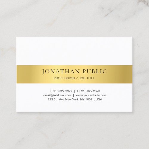 Gold White Modern Elegant Minimalist Template Business Card