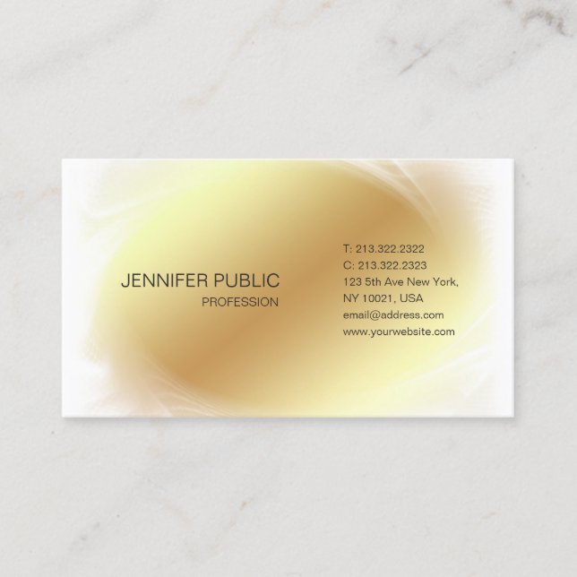 Gold White Modern Glamorous Design Trendy Plain Business Card (Front)