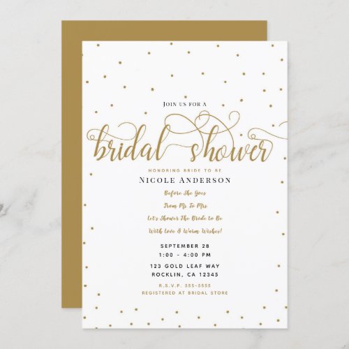 Gold  White Modern Minimal Script Bridal Shower Invitation