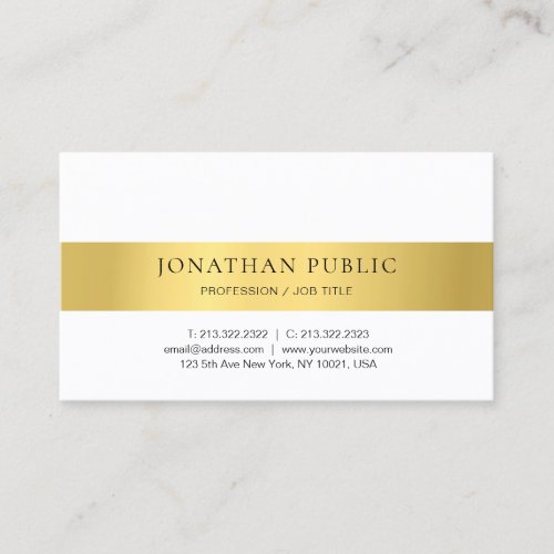 Gold White Modern Minimalist Design Elegant Business Card