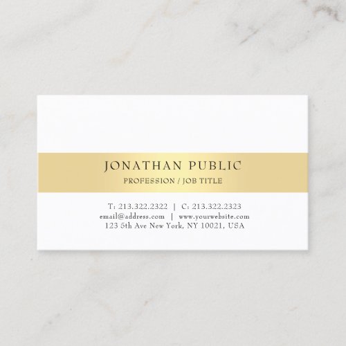 Gold White Modern Minimalist Elegant Template Business Card