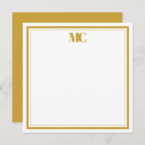 Gold White Modern Minimalist Monogram Two Borders Invitation