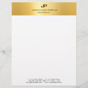 Gold White Modern Monogram Simple Template Letterhead