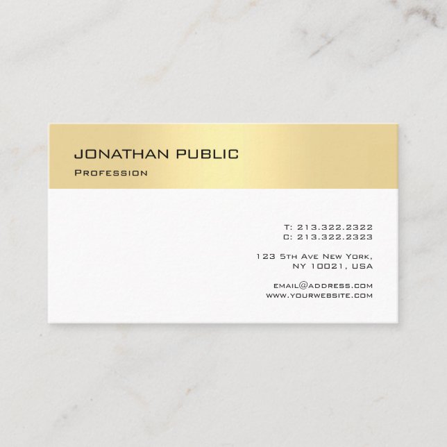 Gold White Modern Professional Minimalist Template Business Card (Front)
