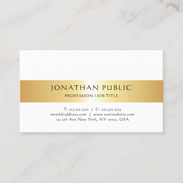 Gold White Modern Professional Simple Design Chic Business Card (Front)