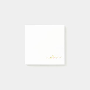 Gold White Modern Script Girly Monogram Name Post-it Notes