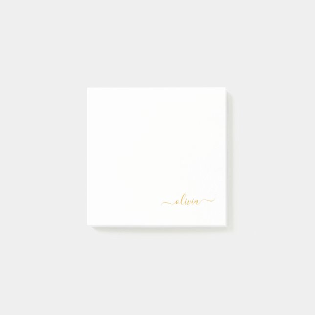 Gold White Modern Script Girly Monogram Name Post-it Notes (Front)