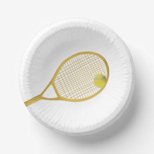 Gold & White Modern Tennis Ball Racket  Paper Bowls