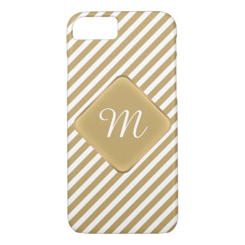 Gold  White Monogram Diagonal Stripe Personalized iPhone 87 Case