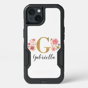 Gold White Monogram Floral Initial Letter G iPhone 13 Case