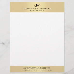 Gold White Monogram Modern Template Personalized Letterhead