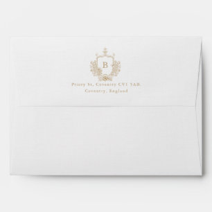 Gold White Monogram Return Address Wedding Envelope