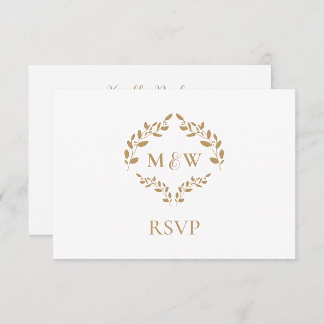 Gold White Monogram RSVP wedding website QR code Enclosure Card (Front/Back)