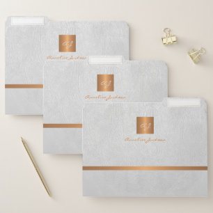 Gold white monogrammed modern elegant chic file folder