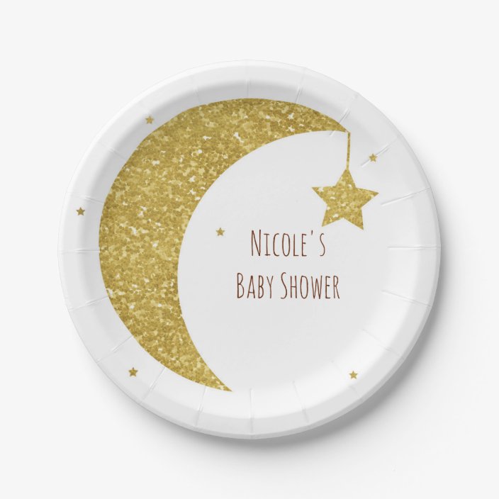 Gold & White Moon & Stars Baby Shower Paper Plate | Zazzle.com