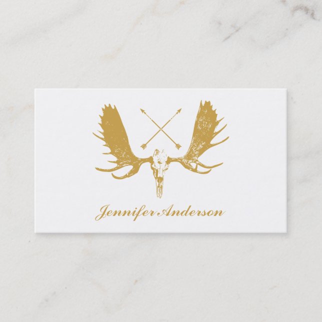 Gold & White Moose Head with Arrows Skull Business Card (Front)