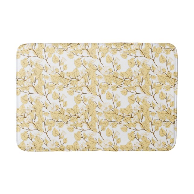 Gold White Morning Glory Flower  Bath Mat (Front)
