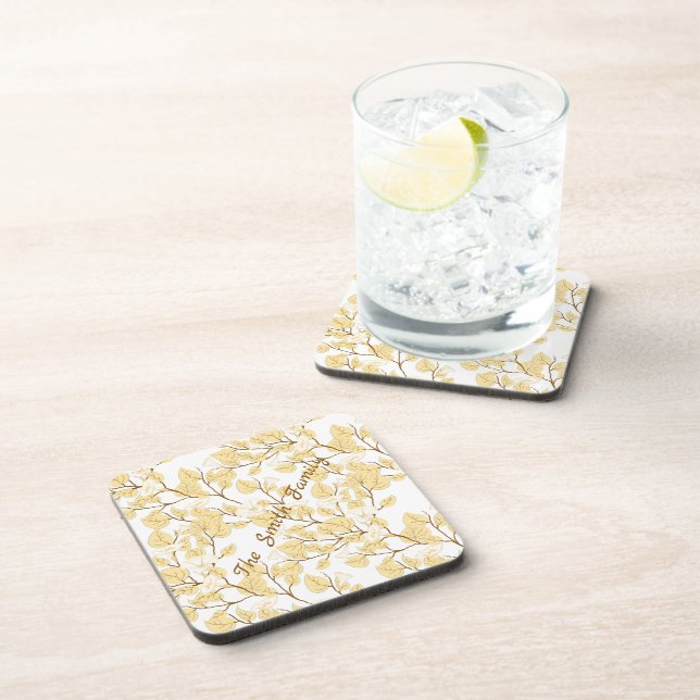 Gold White Morning Glory Flower  Beverage Coaster (Right Side)