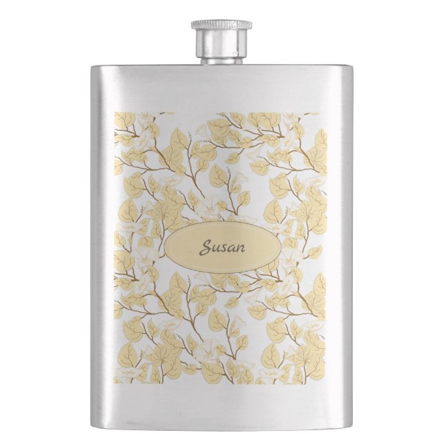 Gold White Morning Glory Flower Flask (Front)