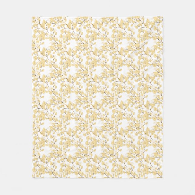 Gold White Morning Glory Flower  Fleece Blanket (Front)