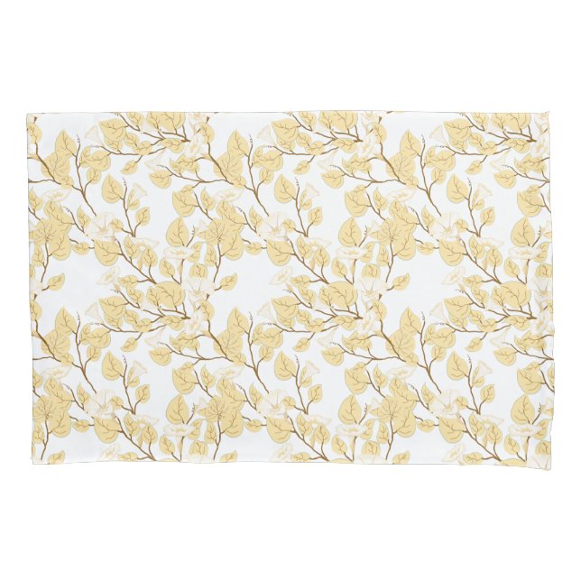 Gold White Morning Glory Flower  Pillow Case (Front-Left)