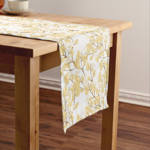 Gold White Morning Glory Flower  Short Table Runner