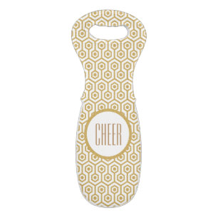 Gold & White Octagonal Pattern Wine Bag