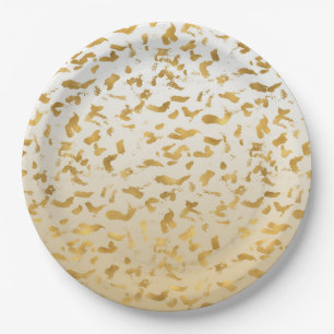 Gold White Ombre Animal Print Birthday Paper Plates