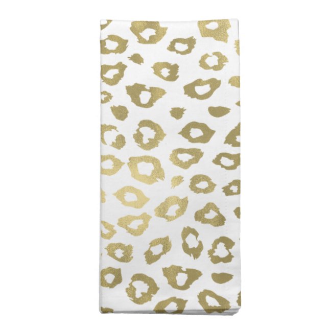 Gold White Ombre Leopard Print Cloth Napkin (Folded)