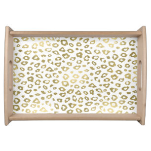 Gold White Ombre Leopard Print Serving Tray