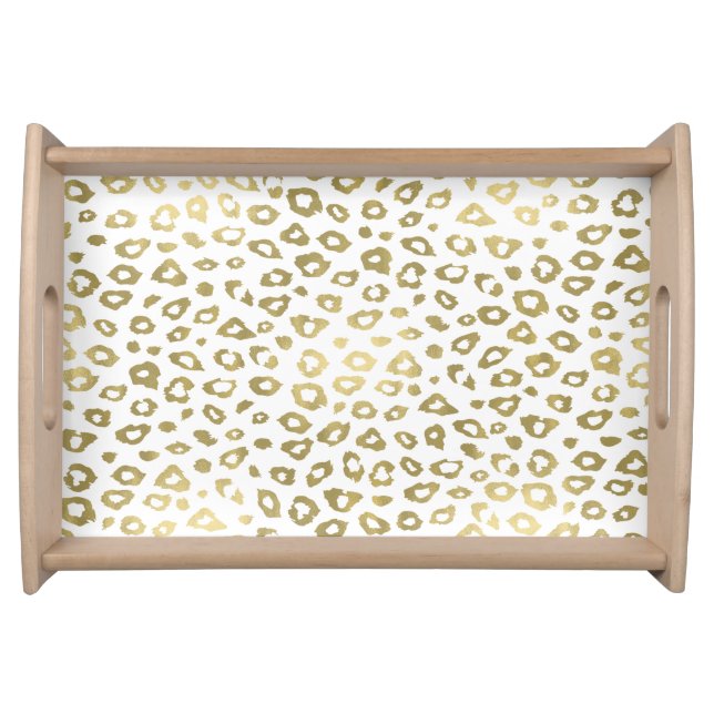 Gold White Ombre Leopard Print Serving Tray (Front)