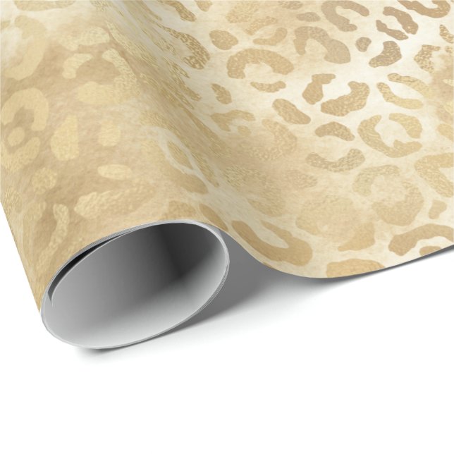 Gold White Ombre Leopard Wrapping Paper (Roll Corner)