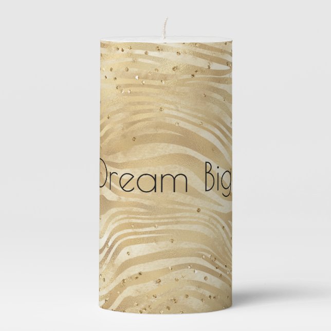 Gold White Ombre Zebra Confetti Sparkles     Pillar Candle (Front)