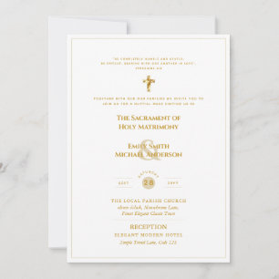 Gold White Ornate Catholic Nuptial Mass Wedding Invitation