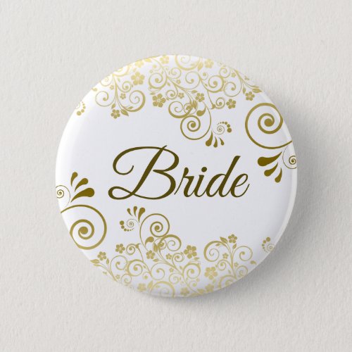 Gold  White Ornate Filigree Elegant Wedding Bride Button