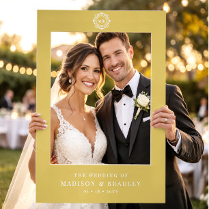 Gold White Ornate Monogram Wedding Photo Prop Selfie Frame