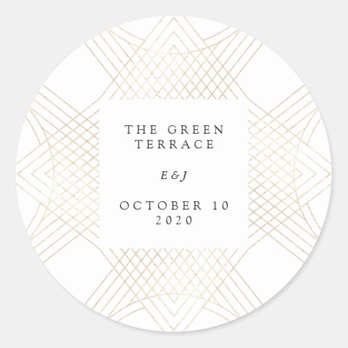 Gold White Oval Geometric Art Deco Gatsby Wedding Classic Round Sticker