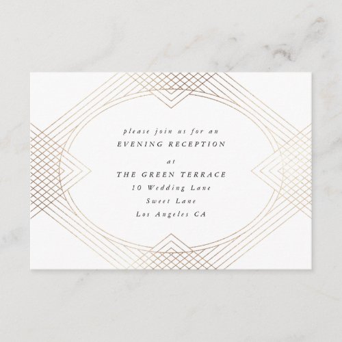 Gold White Oval Geometric Art Deco Gatsby Wedding Enclosure Card