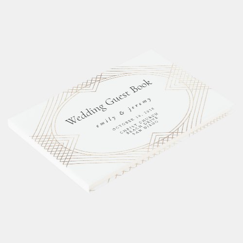 Gold White Oval Geometric Art Deco Gatsby Wedding Guest Book