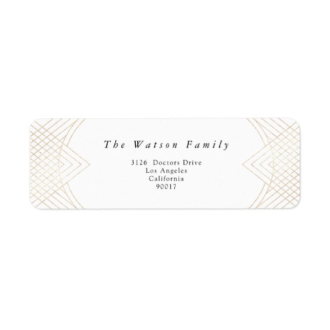 Gold White Oval Geometric Art Deco Gatsby Wedding Label (Front)