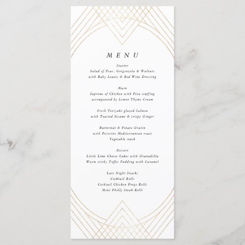 Gold White Oval Geometric Art Deco Gatsby Wedding Menu