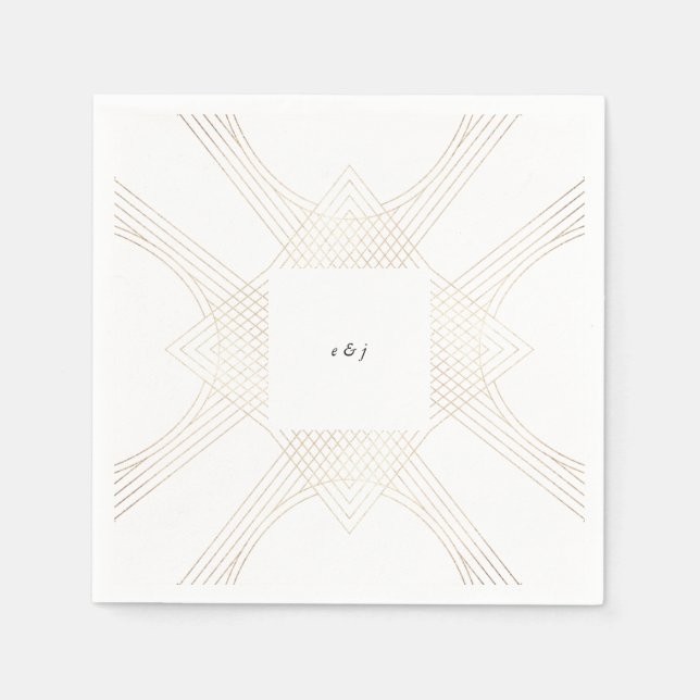 Gold White Oval Geometric Art Deco Gatsby Wedding Napkins (Front)