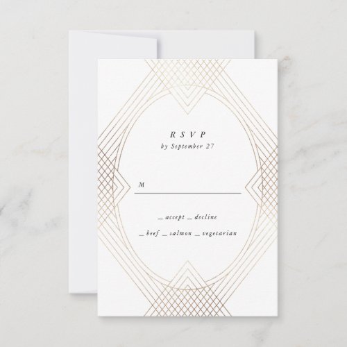 Gold White Oval Geometric Art Deco Gatsby Wedding RSVP Card
